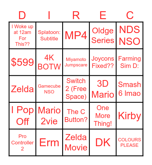 SWITCH 2 DIRECT BABYYYYYYYYY!!!!!!1!!! Bingo Card