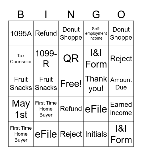 UPL Tax Aide Bingo Card