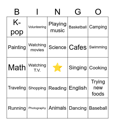 Are you interested in...? Bingo Card