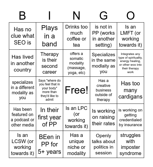 THERAPIST CHILLOUT BINGO Card