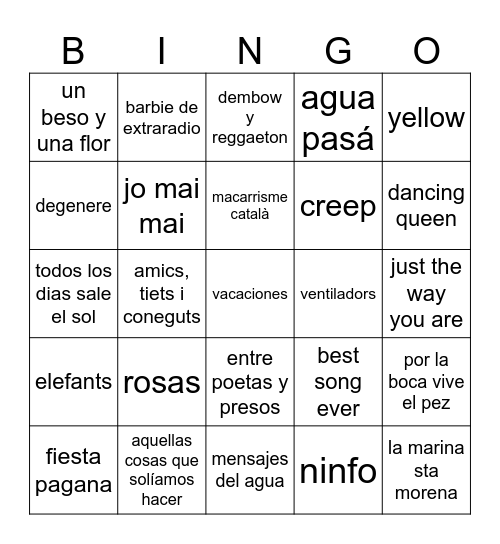 BINGO MUSICAL Bingo Card