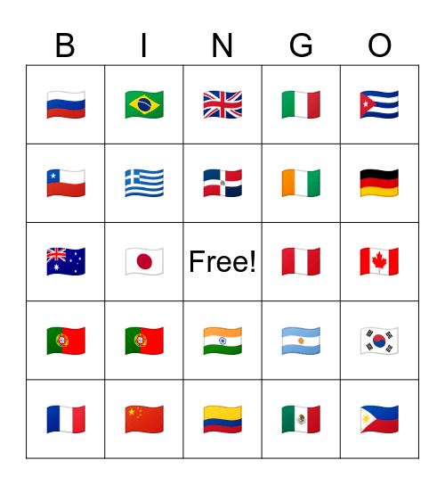 Country Bingo Card