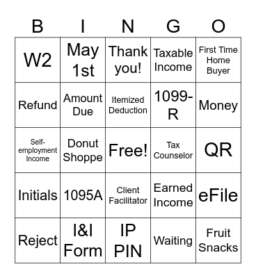UPL Tax Aide Bingo Card