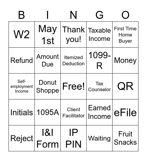 UPL Tax Aide Bingo Card