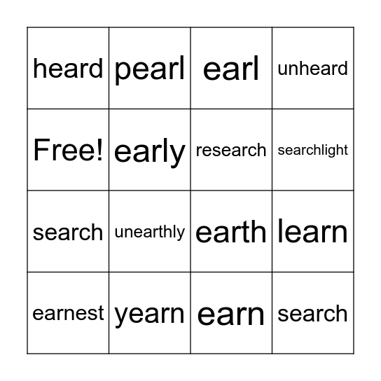 EAR (er) Bingo Card