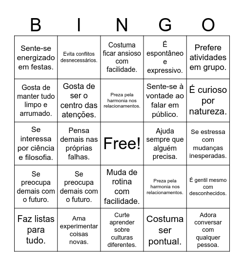 Bingo Big Five Projeto de Vida Bingo Card