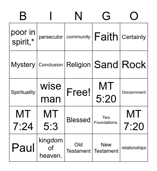 RELIGION VS SPIRITUALITY Bingo Card