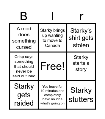 Starkymorph Bingo Card