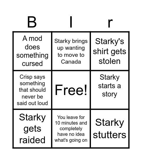 Starkymorph Bingo Card