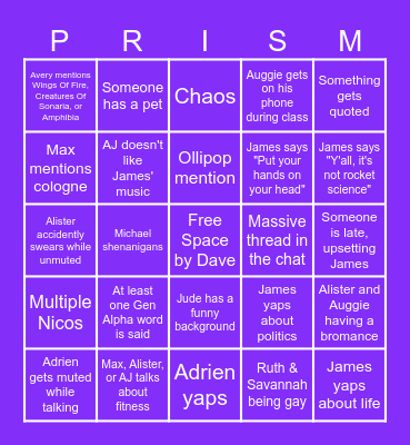 Cohort X Bingo Card