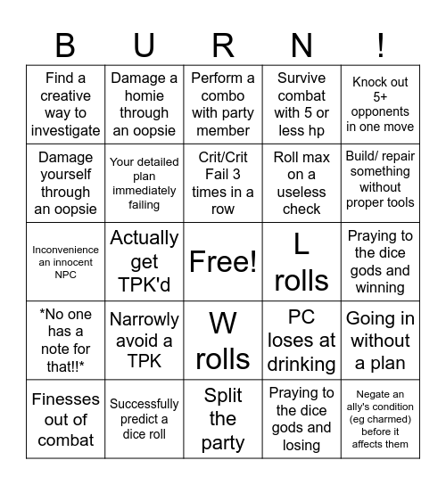 Burn Baby Burn!! Bingo Card