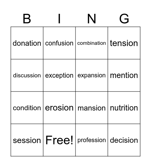 tion/sion Bingo Card