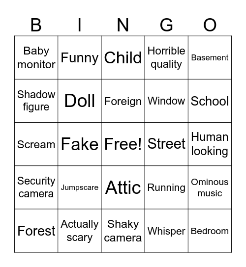 Scary videos Bingo Card