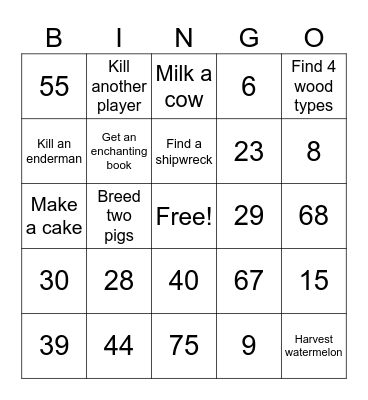Minecraft Bingo Card