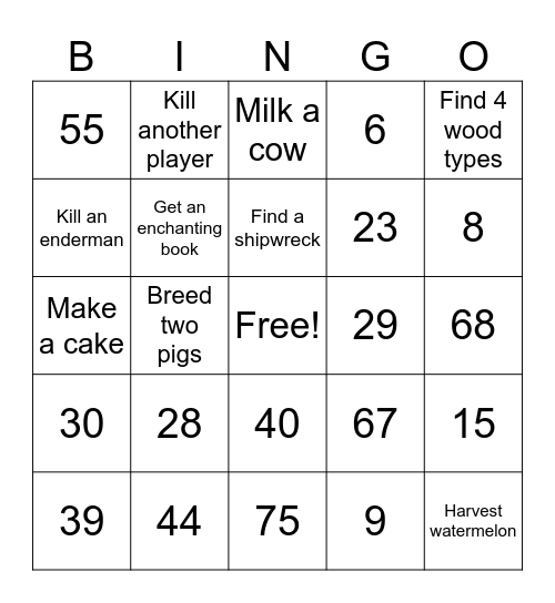 Minecraft Bingo Card