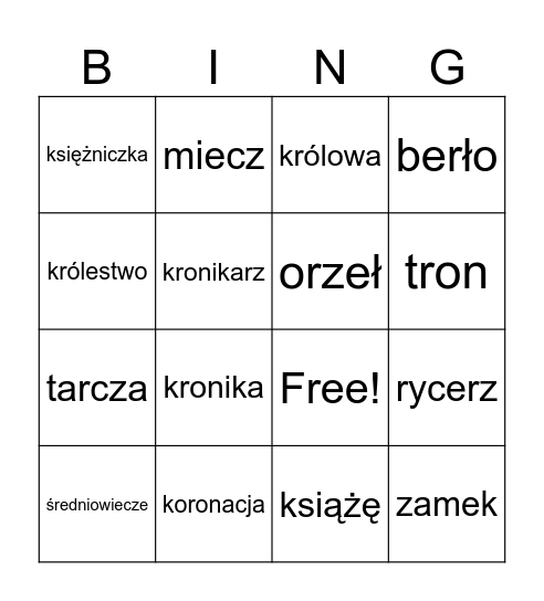 Królewskie bingo Card