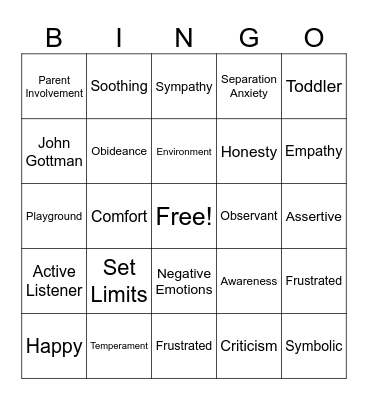 Raising An Emotionally Intelligent Child Bingo Card