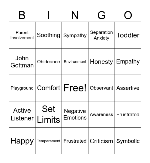 Raising An Emotionally Intelligent Child Bingo Card