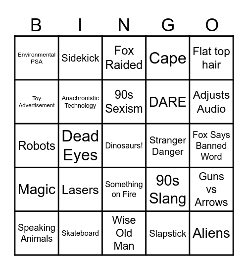 Fox's Saturday Morning Cartoons Bingo Card