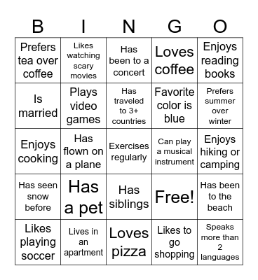 Get to Know Your Classmates Bingo Card