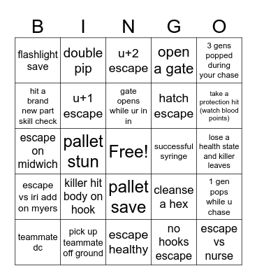 dbd Bingo Card