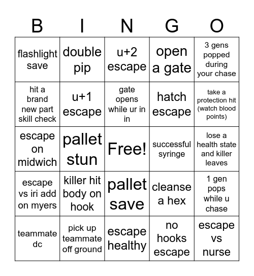 dbd Bingo Card