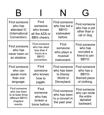 BBYO BINGO Card
