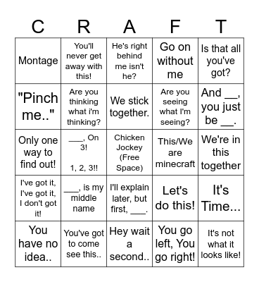 Minecraft Movie Bingo Card