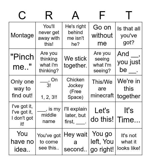 Minecraft Movie Bingo Card