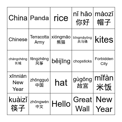 All about China Bingo Card