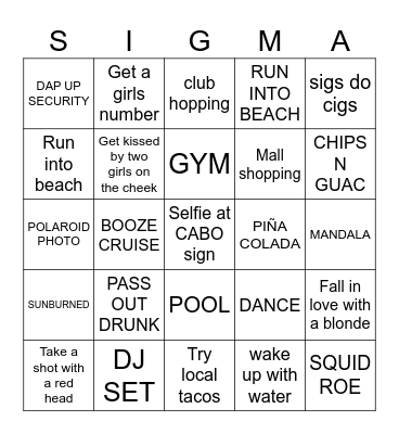 SIGMA CHI CABO BINGO Card