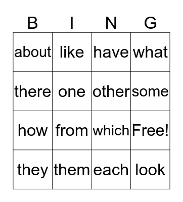 Sight Words Bingo! Bingo Card