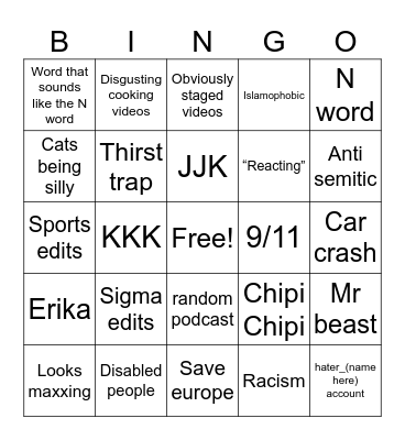 ig reels Bingo Card