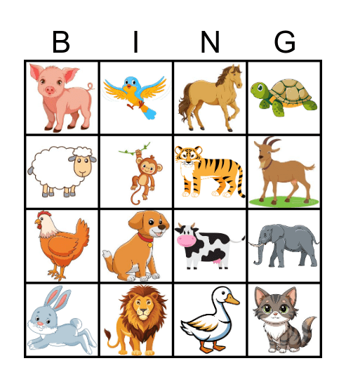 Les animaux Bingo Card
