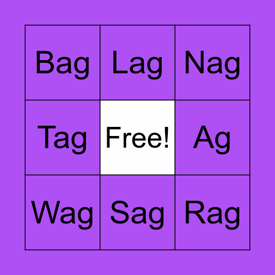 Ag words Bingo Card