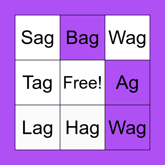 Ag words Bingo Card