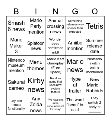 Switch 2 Direct Bingo Card