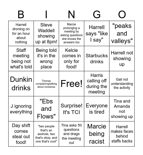 Staff Meeting! Bingo Card