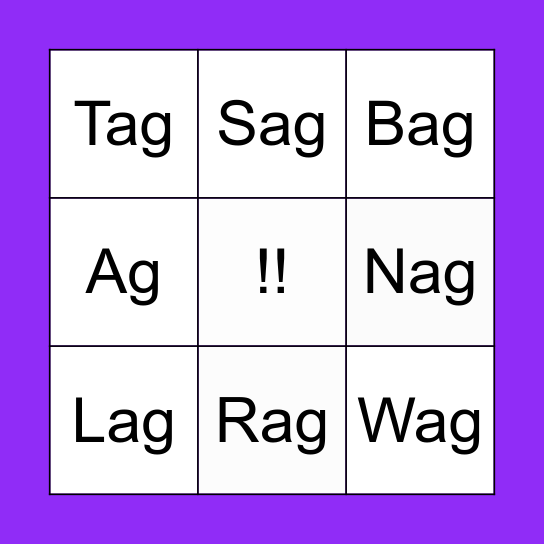 Ag words Bingo Card