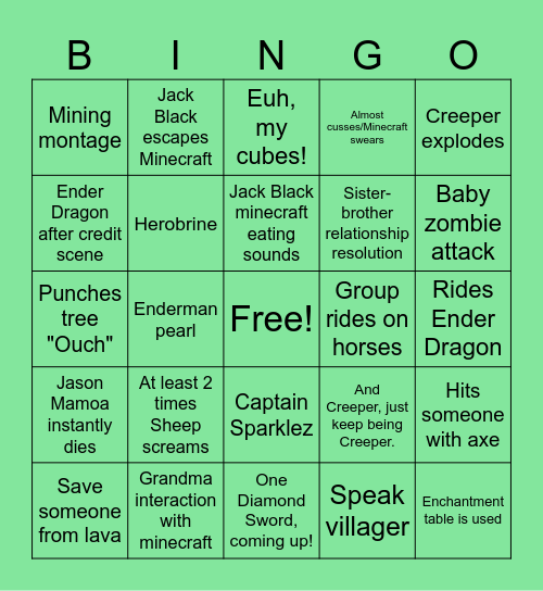 Minecraft BINGO Card