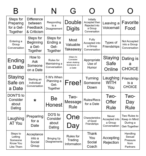 PEERS® Curriculum Bingo Card