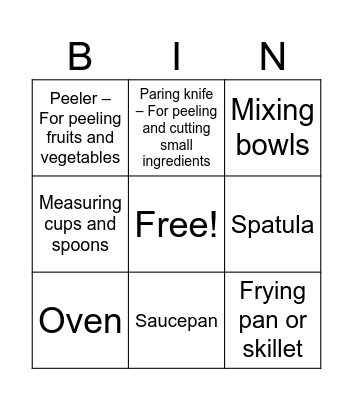 APPETIZER Bingo Card