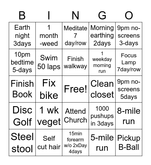 Resolution Bingo Card