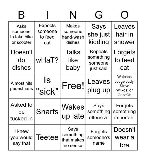 Krislynn Bingo Card
