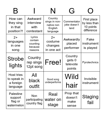 Eurovision 2025 Bingo Card