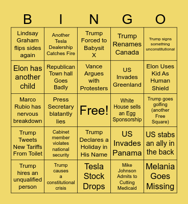 Trump 2.0 Bingo Card