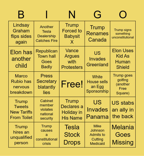 Trump 2.0 Bingo Card