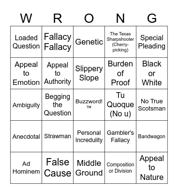 Fallacy Bingo Card