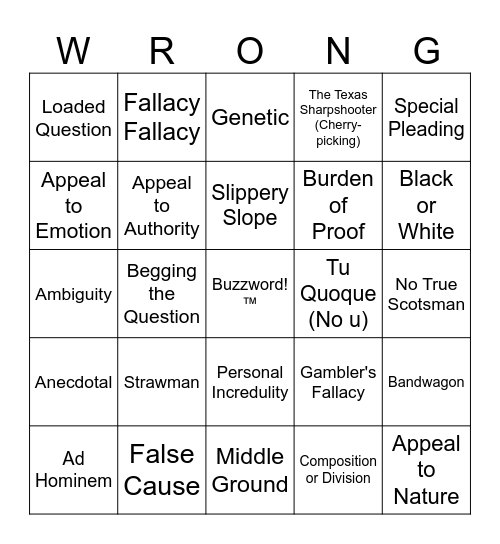 Fallacy Bingo Card