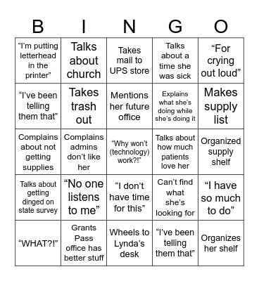 RHHH Office Bingo Card